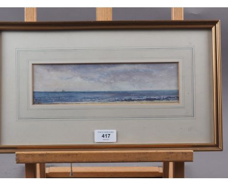 Sir Alfred East RA RI, 1982: watercolours, seascape, 2 3/4" x 10 1/4", in gilt strip frame