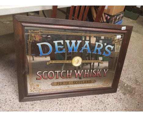Dewar's Scotch Whiskey Public House Type Framed Mirror Overall Size 95cm Wide x 69cm 