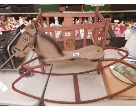 Vintage Dolls cot together with vintage metal framed rocking chair 