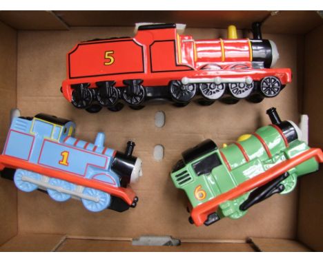 Three Coalport Thomas the Tank Engine moneyboxes, Thomas, James &amp; Percy. 
