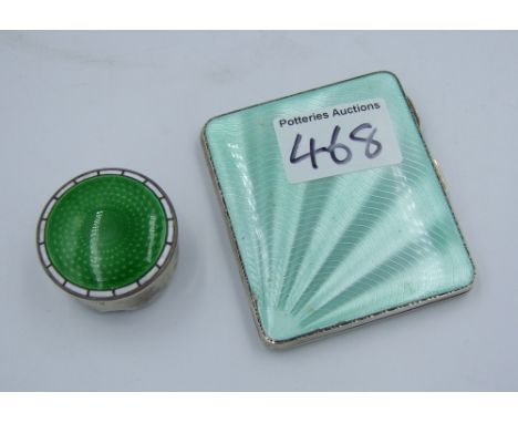 Hallmarked sterling silver and enamel items:  cigarette case and pill box, Total Weight - 125.1g 