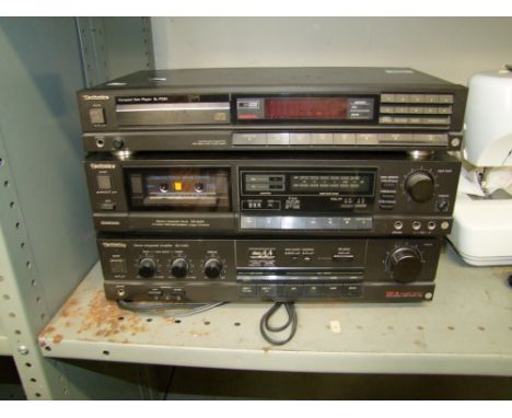 Technics stacking Hi-Fi separates to include cd player SL-P320, Cassette deck RS-B305 and Stereo amplifier SU-V45A 