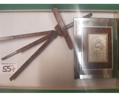 Vintage Italian Seated Lady Framed Art Signed 'R 1+2G, '22 AN 925' with Miniature Walnut Display Easel 