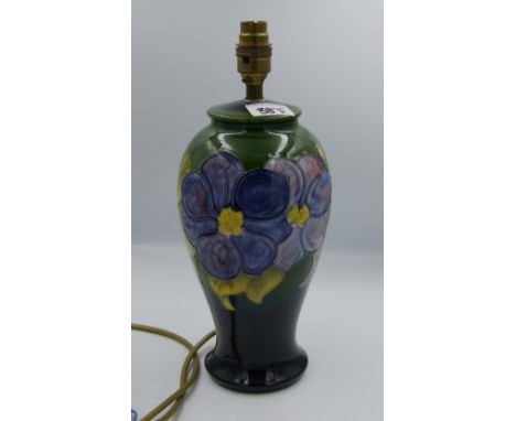 Moorcroft clematis lamp base . Height with fitting 34cm 