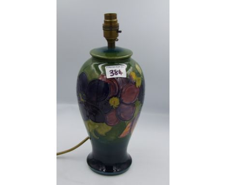 Moorcroft clematis lamp base . Height with fitting 34cm 