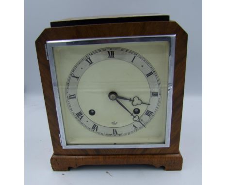 An Elliot of London Walnut cased mantle clock with pendulum and key 