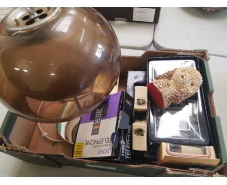 Mixed collection of items to include a 1980's table lamp, boxed vehicles, boxed clock etc. 