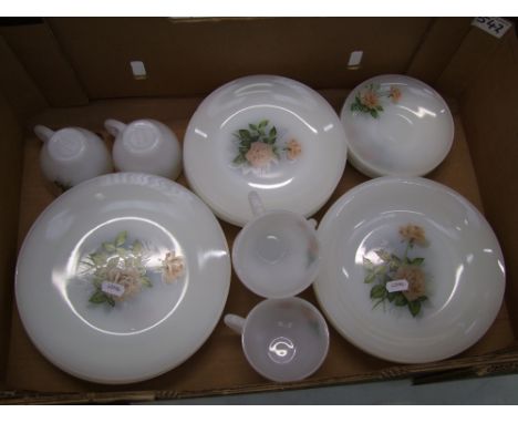 Vintage French Glass floral tea cups and saucers together with matching plates 