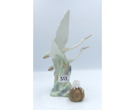 Nao Herons in Flight figure, together with a small Royal Copenhagen figure White Mouse on Chestnut, height of tallest 27cm (2