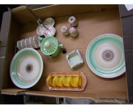 A collection of Shelley Items to include  Harmony Drip Ware Lemon Squeezer, Green Banded Cress Dish &amp; Underplate, Yellow 