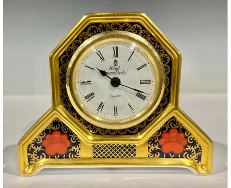 A Royal Crown Derby 1128 Old Imari pattern mantel clock, 13cm wide 