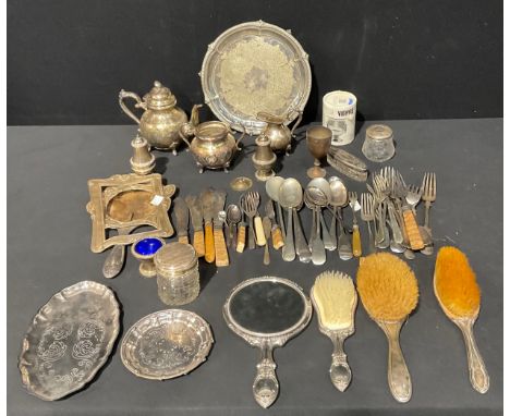 Silver and Silver Plate - silver vanity brushes, etc, a/f; silver topped dressing table jars, a/f; silver frame mounts; a pla
