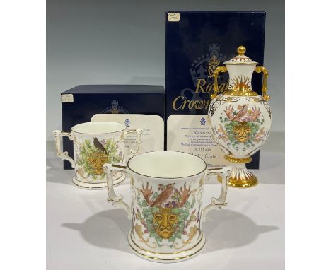 A Royal Crown Derby Millennium Equinox vase, Autumnal and Vernal Equinox, specially commissioned by The Guild of Specialist C
