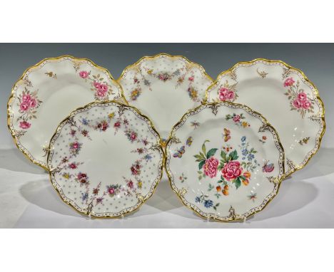 A pair of Royal Crown Derby Royal Pinxton Roses pattern shaped circular dinner plates, 26cm diameter, printed marks in red, f