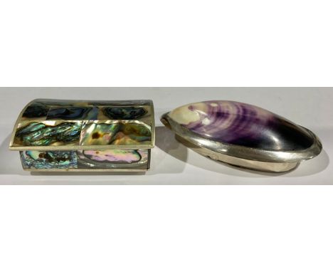 A Victorian shell snuff box; a mother of pearl snuff box 