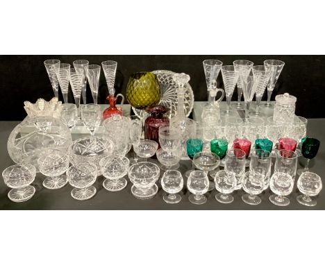 Glassware - a set of six Royal Doulton Cut Crystal wine goblets, Party pattern, boxed; another, champagne flutes; other cut g