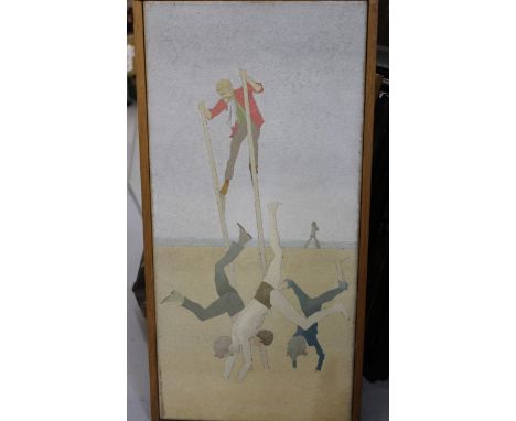 R. O' Connell, oil on canvas, figures on a beach, attributed verso, 60 x 29cm, framed 