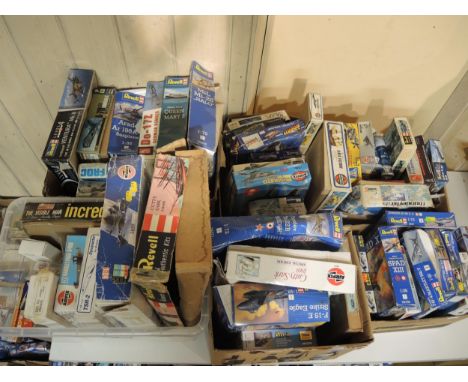 Six boxes containing a large quantity of unbuilt model aircraft kits including Frog, Airfix, Revell etc. 