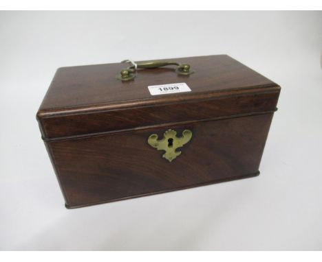 Small George III mahogany tea caddy with brass handle and escutcheon enclosing a three division interior23cm wide x 12cm high