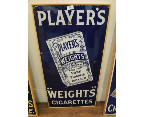 Original enamel sign for Players Weights cigarettes, 91 x 45cm, framed and mounted 