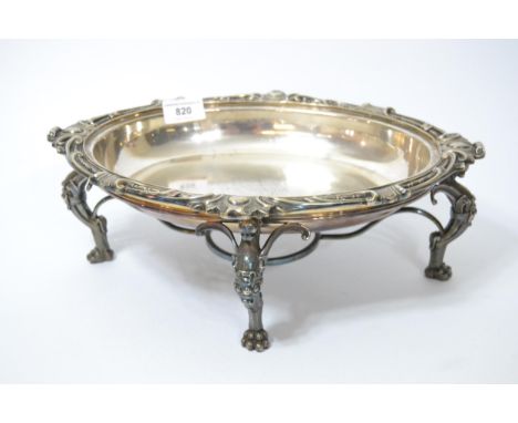 Elkington & Co silver plated dish on stand, exhibited at The Great Exhibition 1851 (lacking burner), together with a plated a