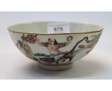Set of six Chinese rice bowls decorated with ceremonial figures, signed with red seal marks to base, 13cm diameter, 5.5cm hig