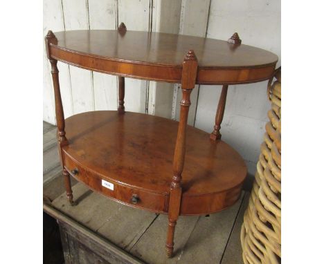 Reproduction yew wood two tier lamp table, similar oval table, nest of three walnut occasional tables and a reproduction yew 