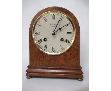 Reproduction burr walnut two train mantel clock, together with another mantel clock with electric movement 