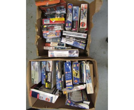 Box containing a collection of various unbuilt model aircraft kits including Revell, Airfix, SMER etc. 