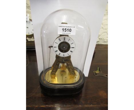 Small 19th Century French skeleton alarm clock, the enamel dial with Roman numerals, with chased decoration and silk suspensi