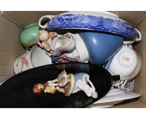 Box containing a quantity of various decorative porcelain including a Royal Crown Derby Cloisonne pattern part dinner service