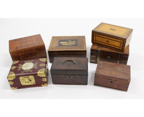 Box containing a quantity of various 19th Century boxes, including tea caddy, writing box, Chinese box etc. 