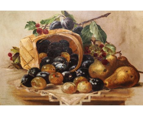 Early 20th Century, oil on canvas, still life of fruit and a trug, monogrammed A.I.M., gilt framed, 42 x 52cm 