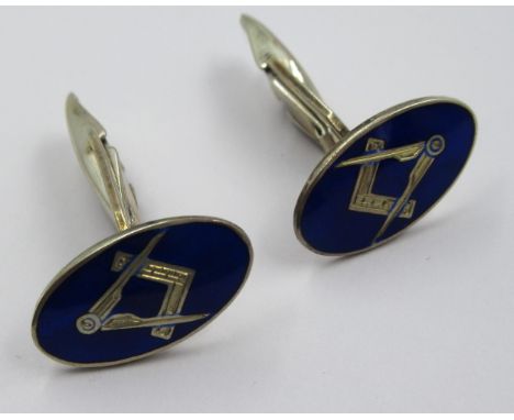 Pair of silver enamel decorated masonic cufflinks 