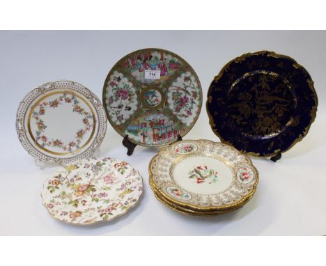 Chinese Canton enamel decorated plate with birds and figures, together with a quantity of decorative cabinet plates, includin