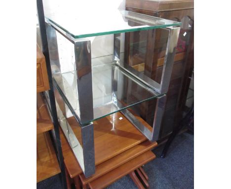 Pair of square glass and chromium metal lamp tables, 45cm square x 33cm high 