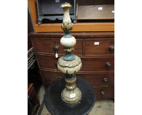 Continental decorative turned carved painted and gilded table lamp base (for re-wiring) 