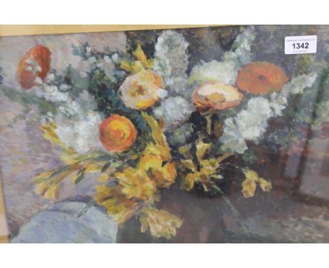 K. Zamorski, oil on card, still life, vase of flowers, signed and dated 1944, 38 x 43cm, gilt framed 