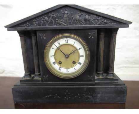 19th Century black slate mantel clock (at fault) 