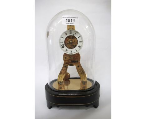 Small 20th Century French skeleton clock, the enamel dial with Roman and Arabic numerals, chased decoration and silk suspensi