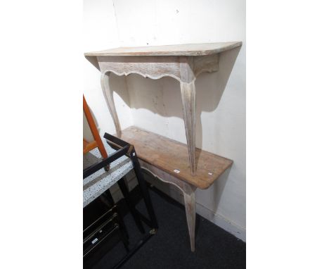 Pair of 20th Century limed oak console tables on cabriole supports, 73cm high x 109cm wide x 34cm deep 