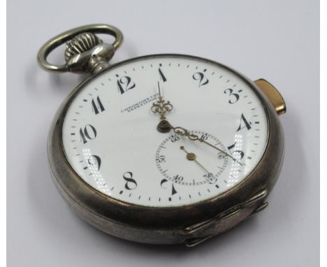 Continental silver (900 mark) quarter repeating pocket watch, the open face with enamel dial, Arabic numerals and subsidiary 