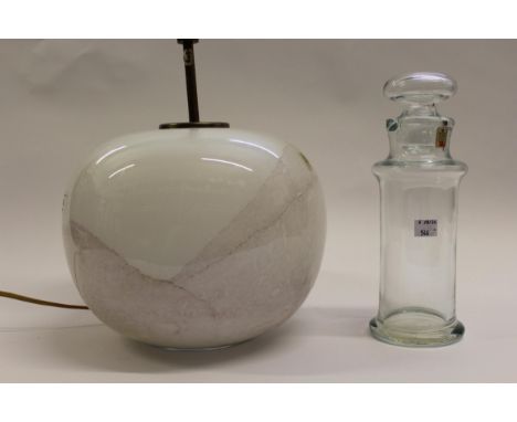 Mid 20th Century Holmegaard glass lamp base, 22cm high approximately excluding the lamp fitting, together with a Holmegaard g