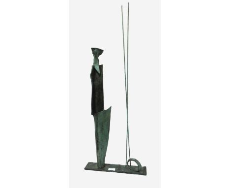 Cheryl Barnett, ' October ', green patinated bronze abstract sculpture, No. 3 from a Limited Edition of 7, signed and inscrib