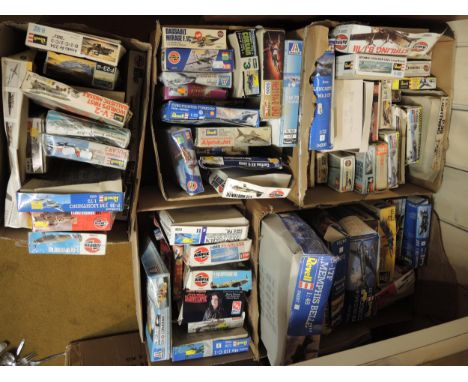 Five boxes containing a large quantity of unbuilt model aircraft kits including Frog, Airfix, Revell etc. 