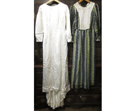 Wedding dress handmade in silk dupion from a Vogue model pattern, 1964, size 14, together with a small quantity of other vari
