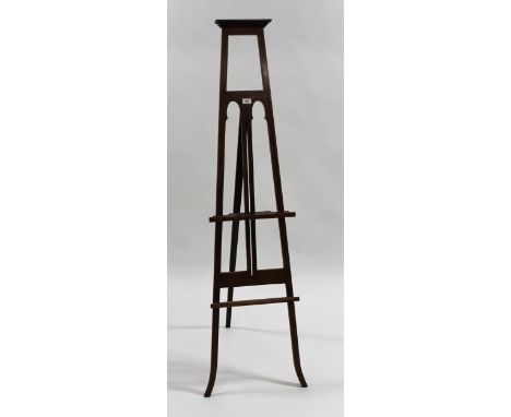 Edwardian mahogany satinwood crossbanded and line inlaid picture easel with adjustable shelf mechanismNo damages, easel is in