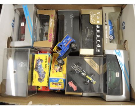 Two boxes containing a quantity of modern model diecast vehicles including Corgi, Matchbox, Vanguards and others 