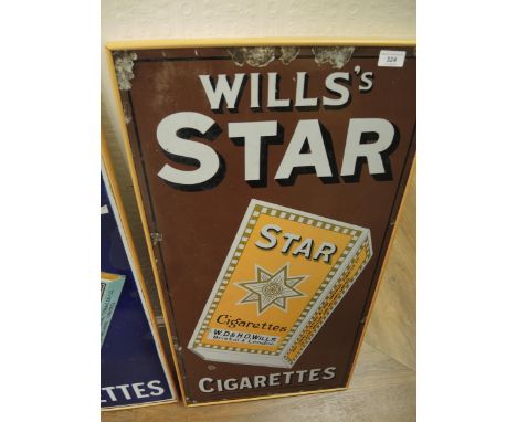 Original Wills Star cigarettes enamel sign, framed and mounted, 90 x 45cm 
