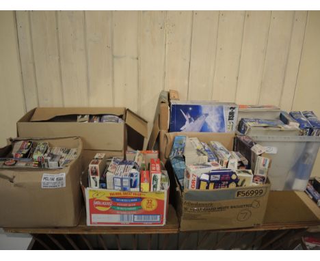 Nine boxes containing a large quantity of unbuilt model aircraft kits including Frog, Airfix, Revell etc. 